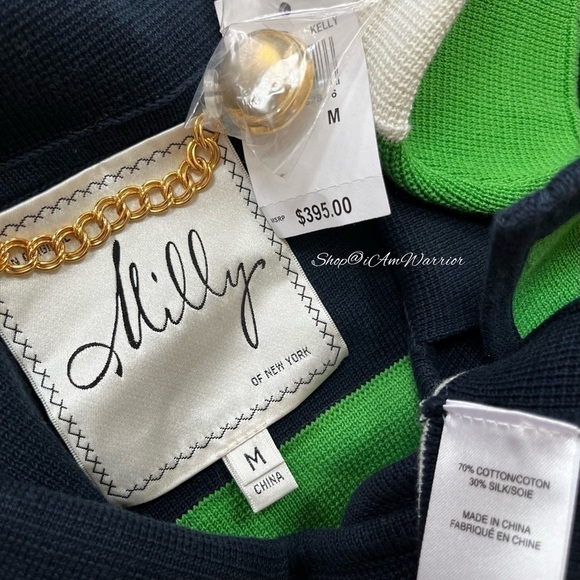 Milly NWT rare emerald, navy & off white striped cotton-silk cardigan/jacket - Picture 7 of 8